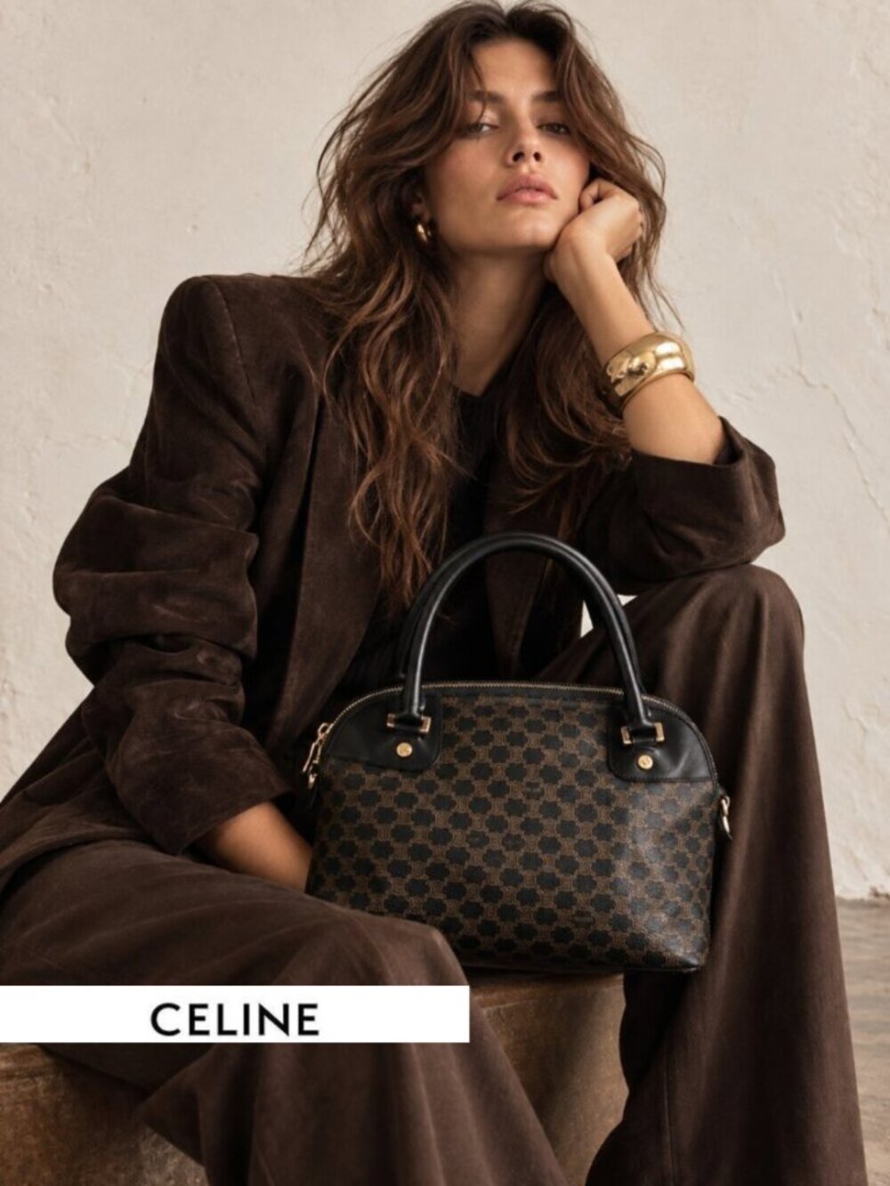 Celine Brown & Black Vintage 2000s Macadam Dome Bag
